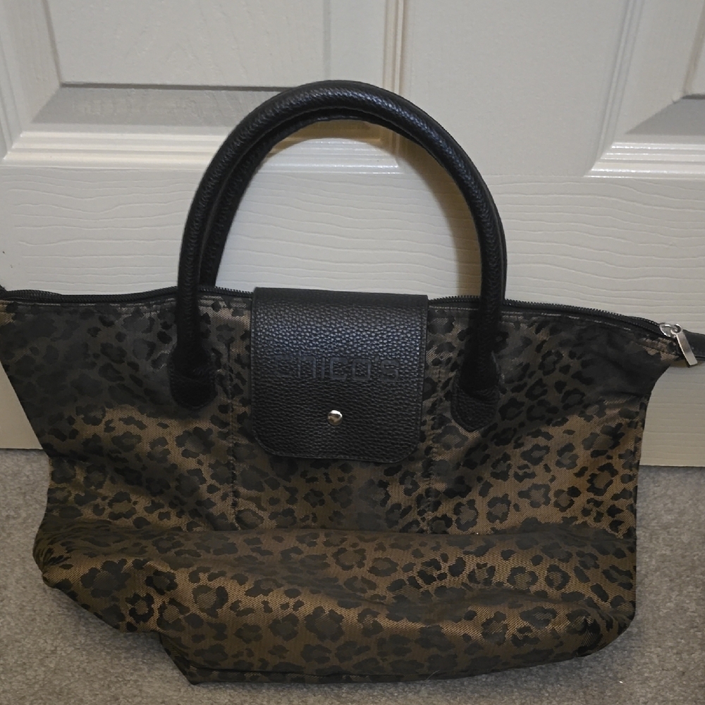 Chico's Brown and Black Tote with Leather Handles